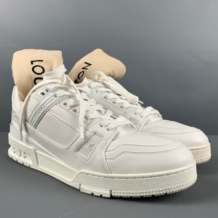 LOUIS VUITTON Size 11.5 White Mixed Materials Leather Lace Up Sneakers