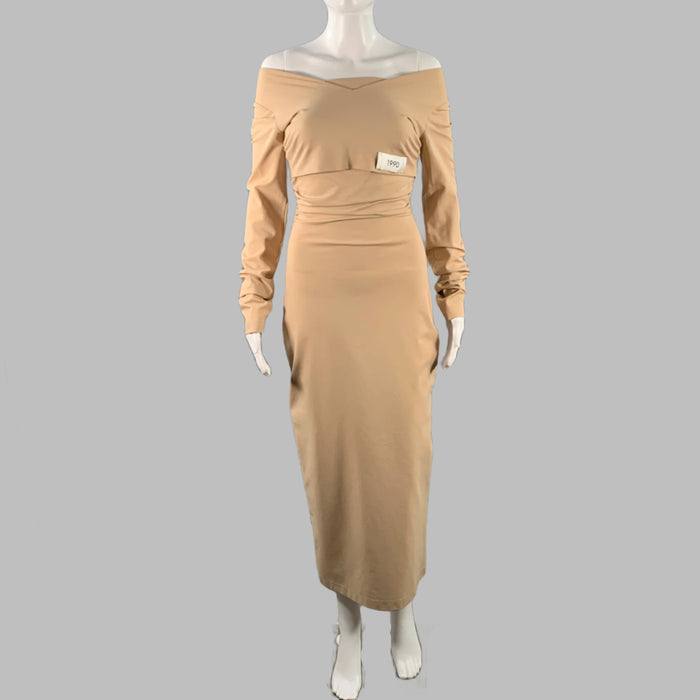 DOLCE & GABBANA SS23 1990 Re-issue Size 6 Beige Viscose Blend Strapless Crop Top Dress Set