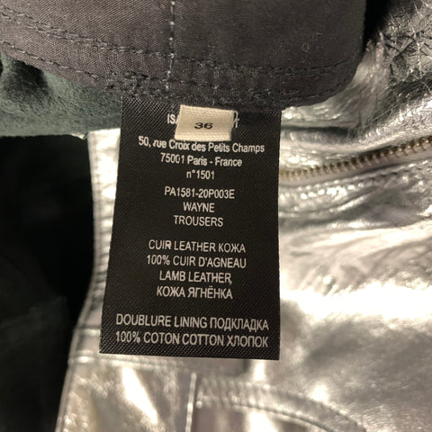 ISABEL MARANT Size 4 Silver Leather Metallic Jean Cut Casual Pants