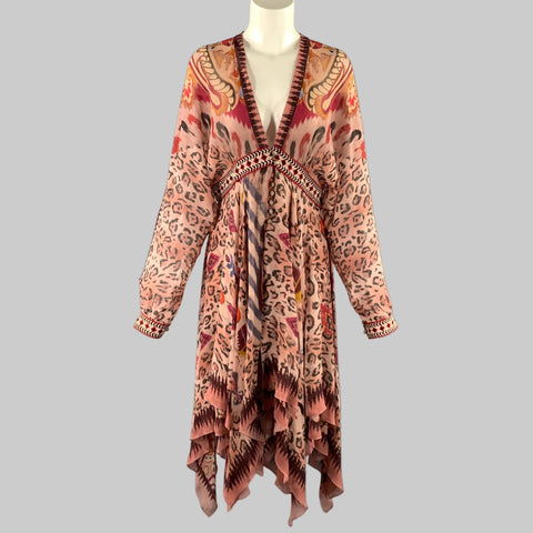 ETRO Size 12 Pink Silk Paisley Ruffle Dress