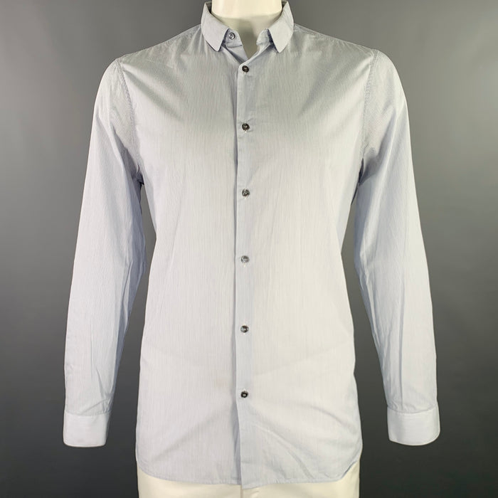 BURBERRY LONDON Size 42 White Light Blue Stripe Cotton Long Sleeve Shirt