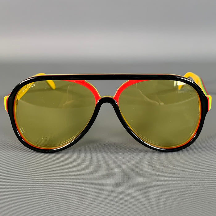 GUCCI Black yellow/red Color Block Acetate Sunglasses