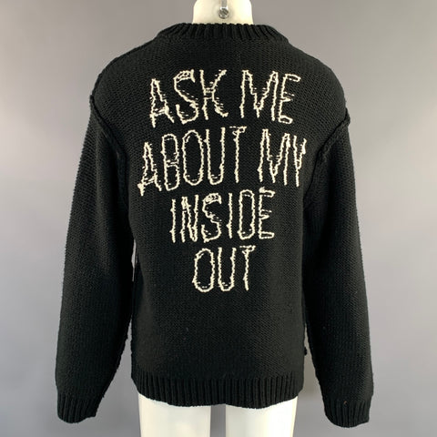 DOUBLET Size L Black White & Red Knitted Wool & Acrylic Crew Neck Sweater