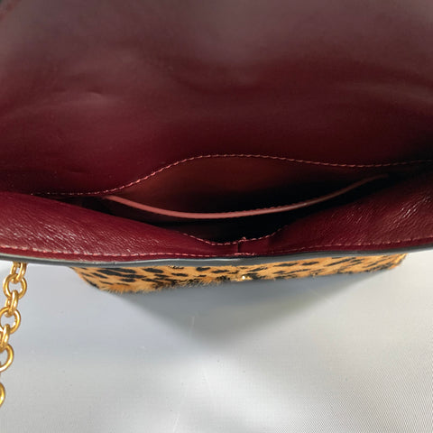YSL Brown Black 710318 Leopard Pony Hair Envelope Bag