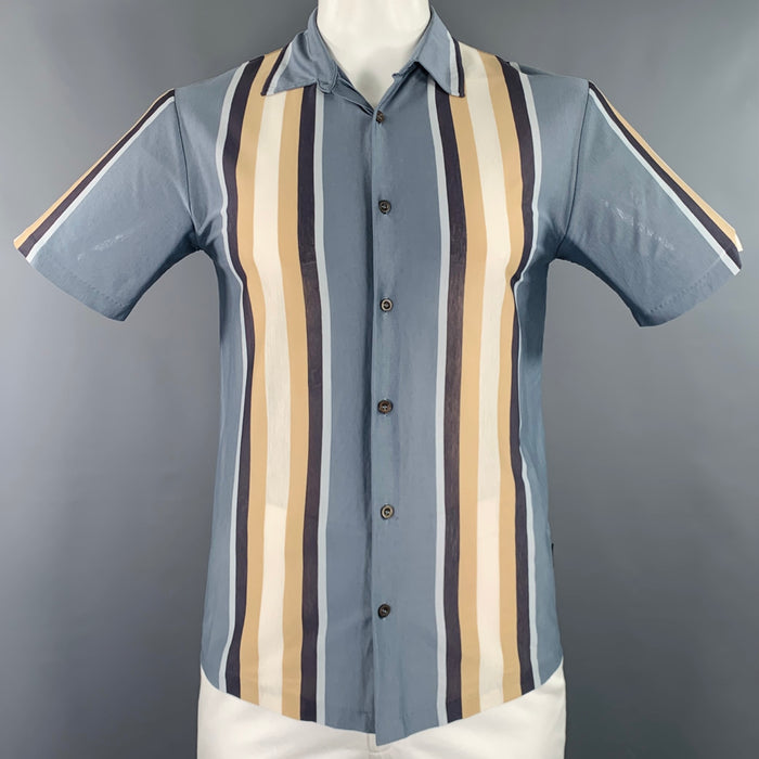 HUGO BOSS Size L Grey Beige Stripe Mercerized Cotton Short Sleeve Shirt