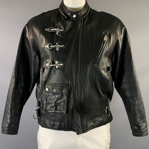 AVIREX Size L Black Leather Biker Jacket
