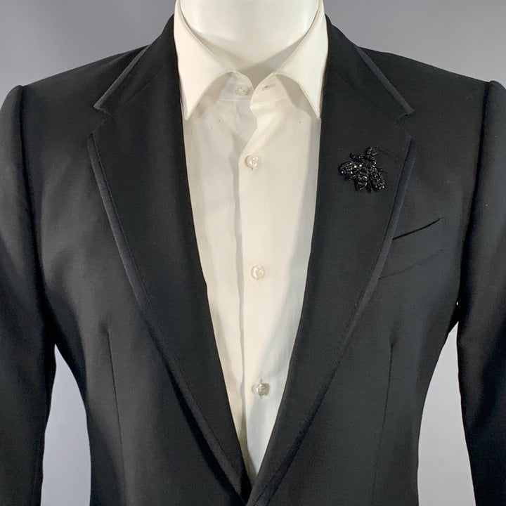 DOLCE & GABBANA Size 38 Regular Black Bee Applique Wool Blend Sport Coat