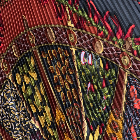 HERMES Burgundy Black Pleated Silk Scarves
