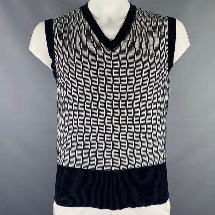 BLACK FLEECE Size L Navy White Stripe Cotton V-Neck Vest