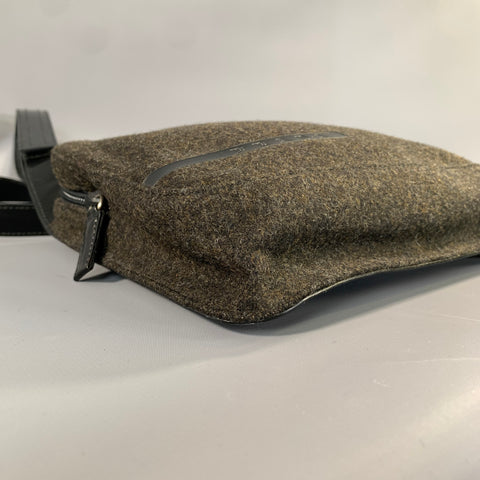 PRADA Grey & Black Wool Leather Shoulder Bag