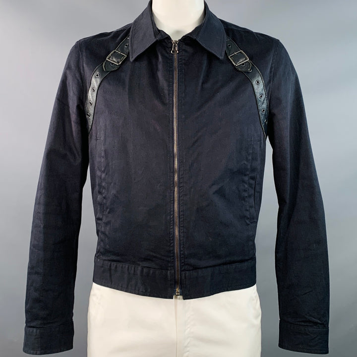 JOHN BARTLETT Size 44 Black Cotton Blend Twill Harness Zip Up Jacket