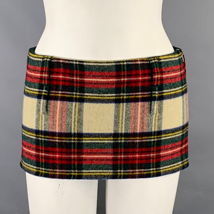 MIU MIU Size 4 Multi-Color Wool Plaid Mini Skirt