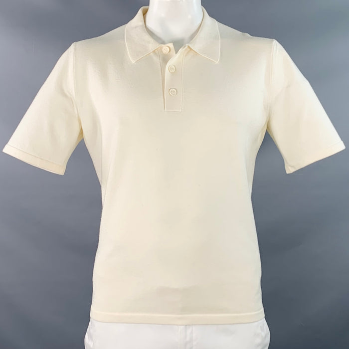 BOTTEGA VENETA Size XL Beige Wool Blend Jersey Short Sleeve Polo