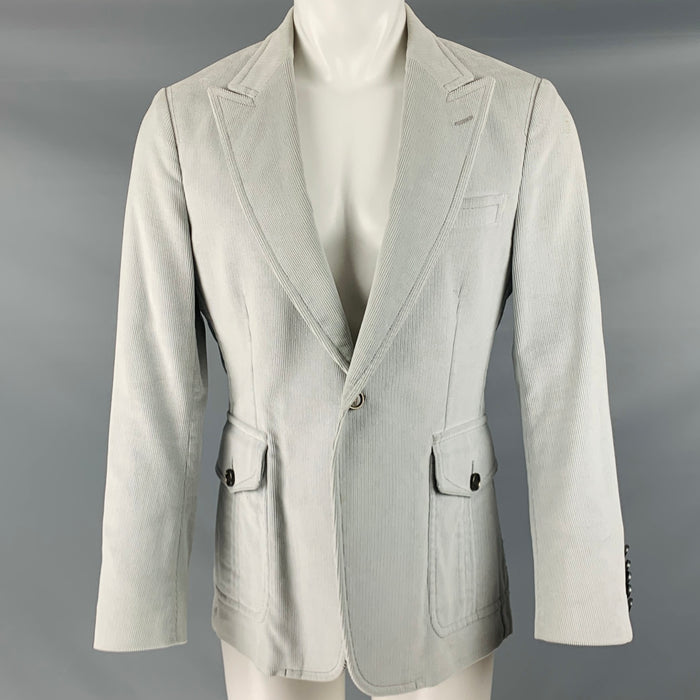 GUCCI Size 40 Grey Corduroy Cotton Peak Lapel Sport Coat