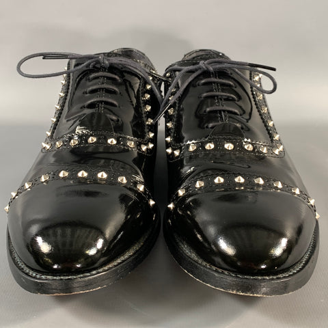 JUNYA WATANABE Size 10 Black Leather Studded Patent Leather Cap Toe Laces