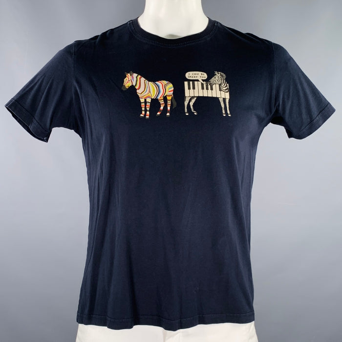 PAUL SMITH Size L Black Multi Color Zebra Cotton Short Sleeve T-shirt