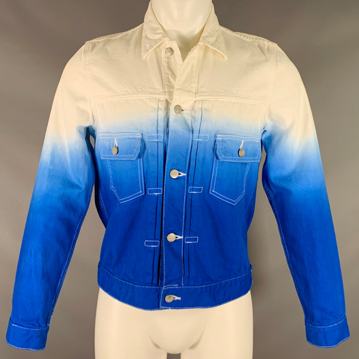 GANRYU Size S Blue White Ombre Cotton Trucker Jacket