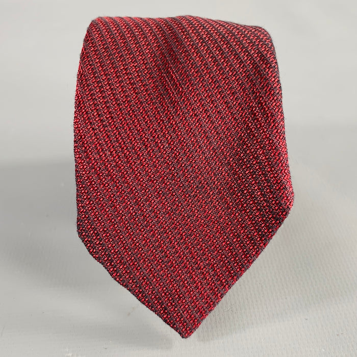 DRIES VAN NOTEN Burgundy Black Textured Silk Cotton Tie