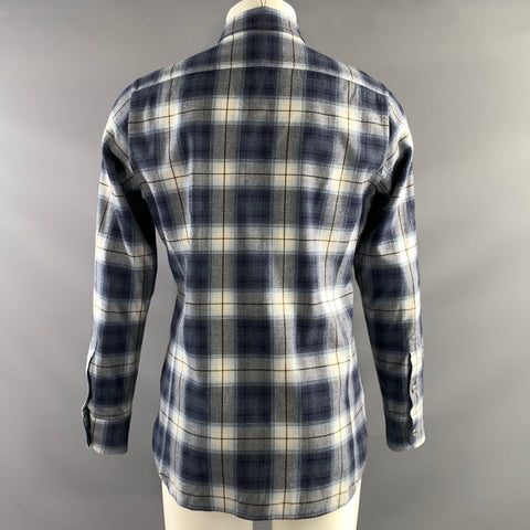 TOM FORD Size M Blue White Plaid Cotton Button Up Long Sleeve Shirt