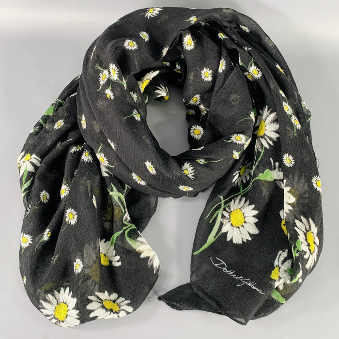 DOLCE & GABBANA Black Green Floral Scarf Shawl
