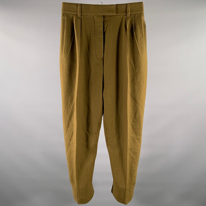 HAIDER ACKERMANN Taille 31 Pantalon décontracté plissé en laine marron olive