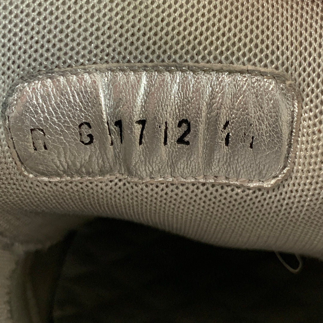 CHANEL Size 11 Metallic Silver Navy Crackled Leather Lace-Up Sneakers