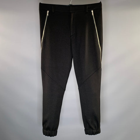 SYSTEM Size 36 Black Polyester Blend Elastic Cuffs Casual Pants