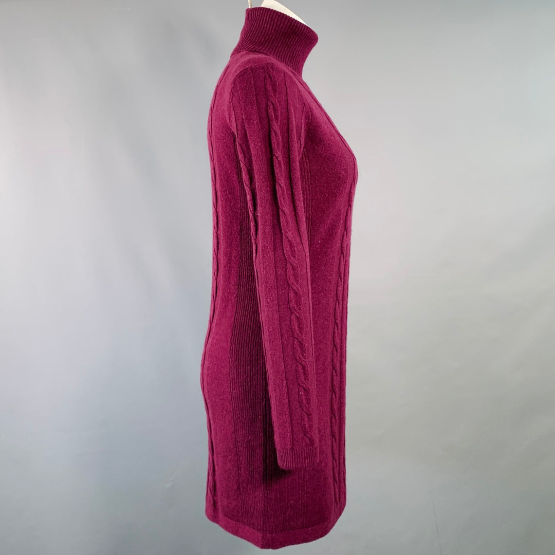 MAGASCHONI Size XS Purple Maroon Cashmere Cable Knit Turtleneck Sweater Dress