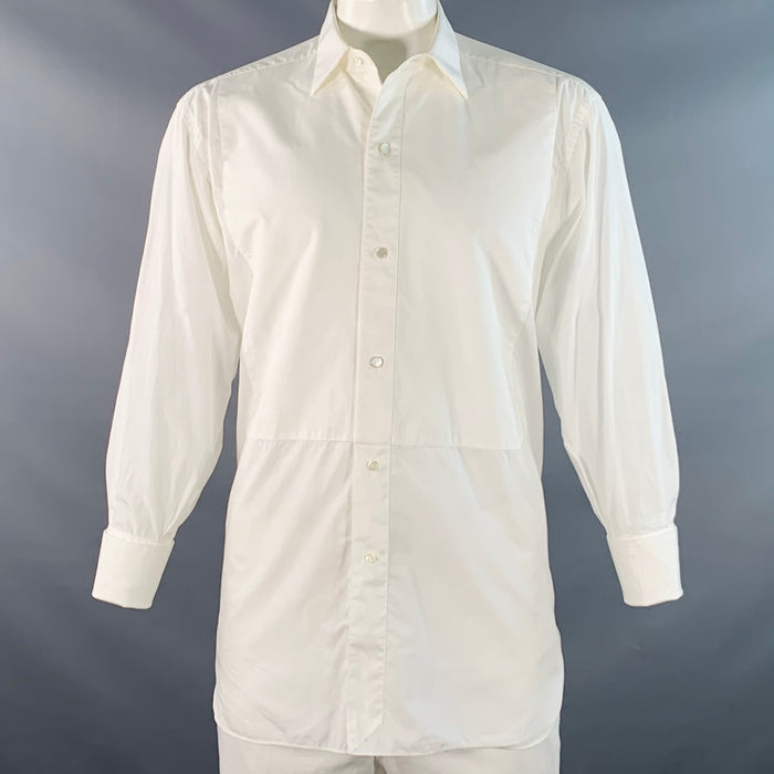 ERMENEGILDO ZEGNA Size XL White Textured Cotton French Cuff Tuxedo Long Sleeve Shirt