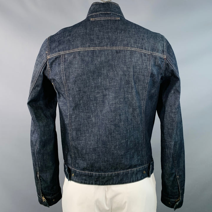 PRADA Size L Indigo Cotton Denim Twill Contrast Stitch Zip Up Jacket