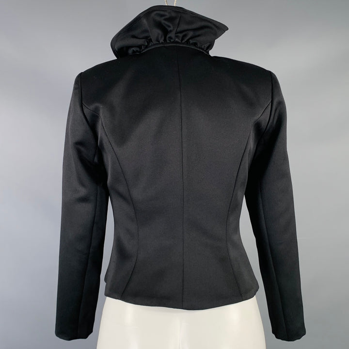 OLEG CASSINI Size 2 Black Polyester Ruffle Collar Jacket