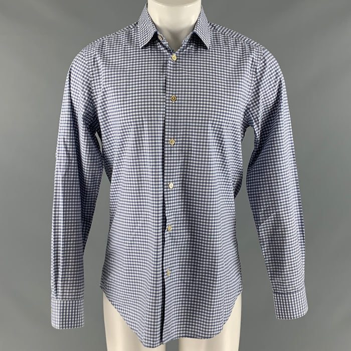 PAUL SMITH Talla M Camisa de manga larga de algodón a cuadros blanco azul