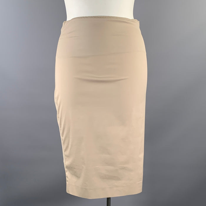 GUCCI Size L Khaki Cotton Blend Fitted Below Knee Skirt