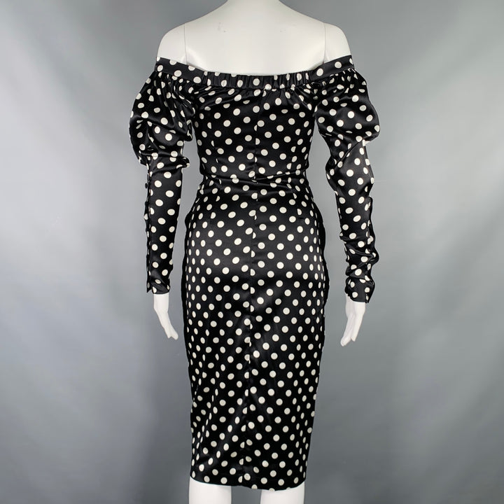 CAROLINE CONSTAS Size XS Black White Silk Blend Polka Dot Long Sleeve Dress