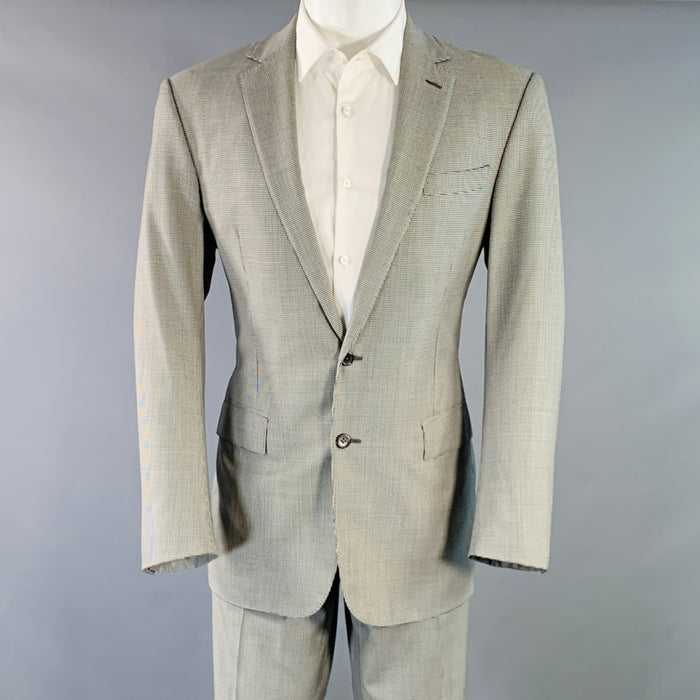 RALPH LAUREN Size 40 Regular Black Grey Houndstooth Wool Notch Lapel Suit