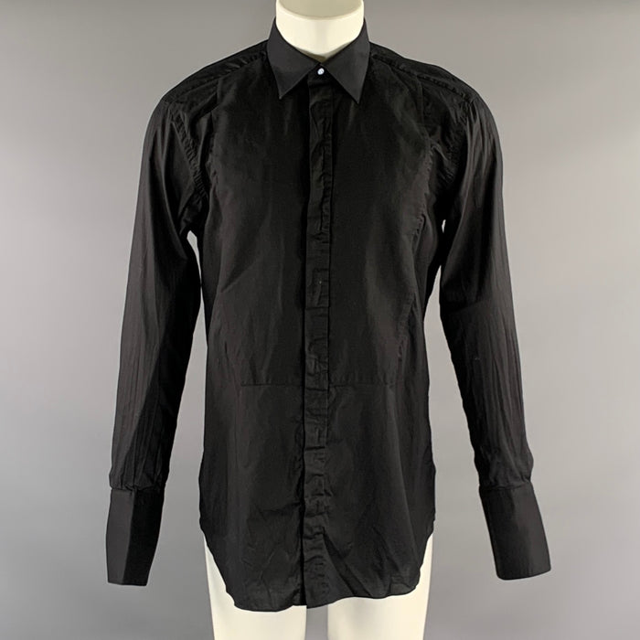 BRIONI Size M Black RCPB0L O600K 1000 Cotton Tuxedo Long Sleeve Shirt