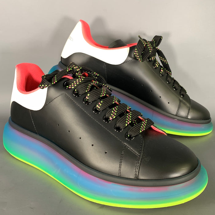 ALEXANDER MCQUEEN Size 10 Black Multi-Color Color Block Leather Low Top Sneakers