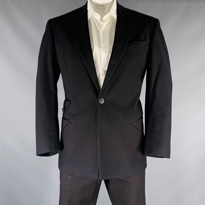 JUST CAVALLI Size 46 Black Cotton Blend Single Breasted Tuxedo