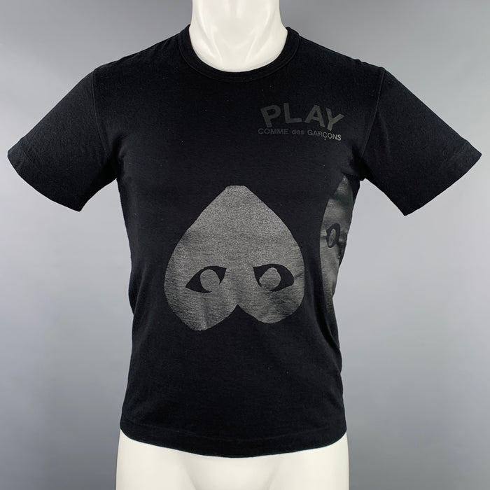 COMME des GARCONS Size S Black Hearts Print Crew Neck T-shirt