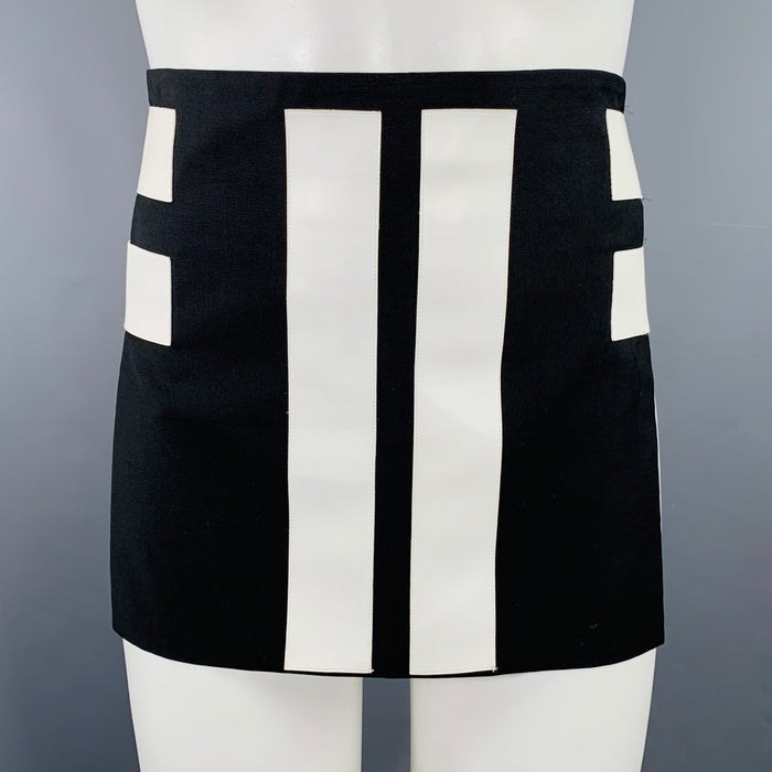 GIVENCHY Spring 2015 Size M Black White Stripe Wool Mohair Apron Skirt Kilt