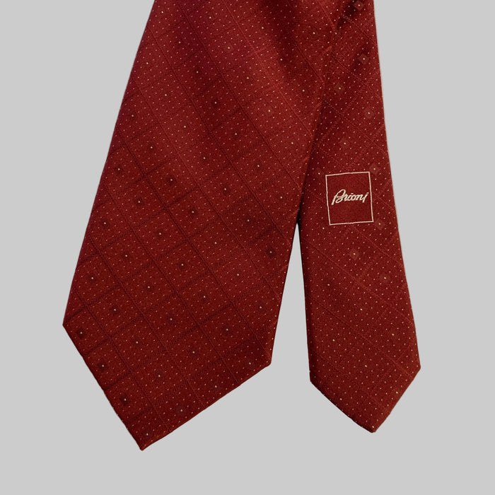 BRIONI Burgundy White Geometric Silk Tie