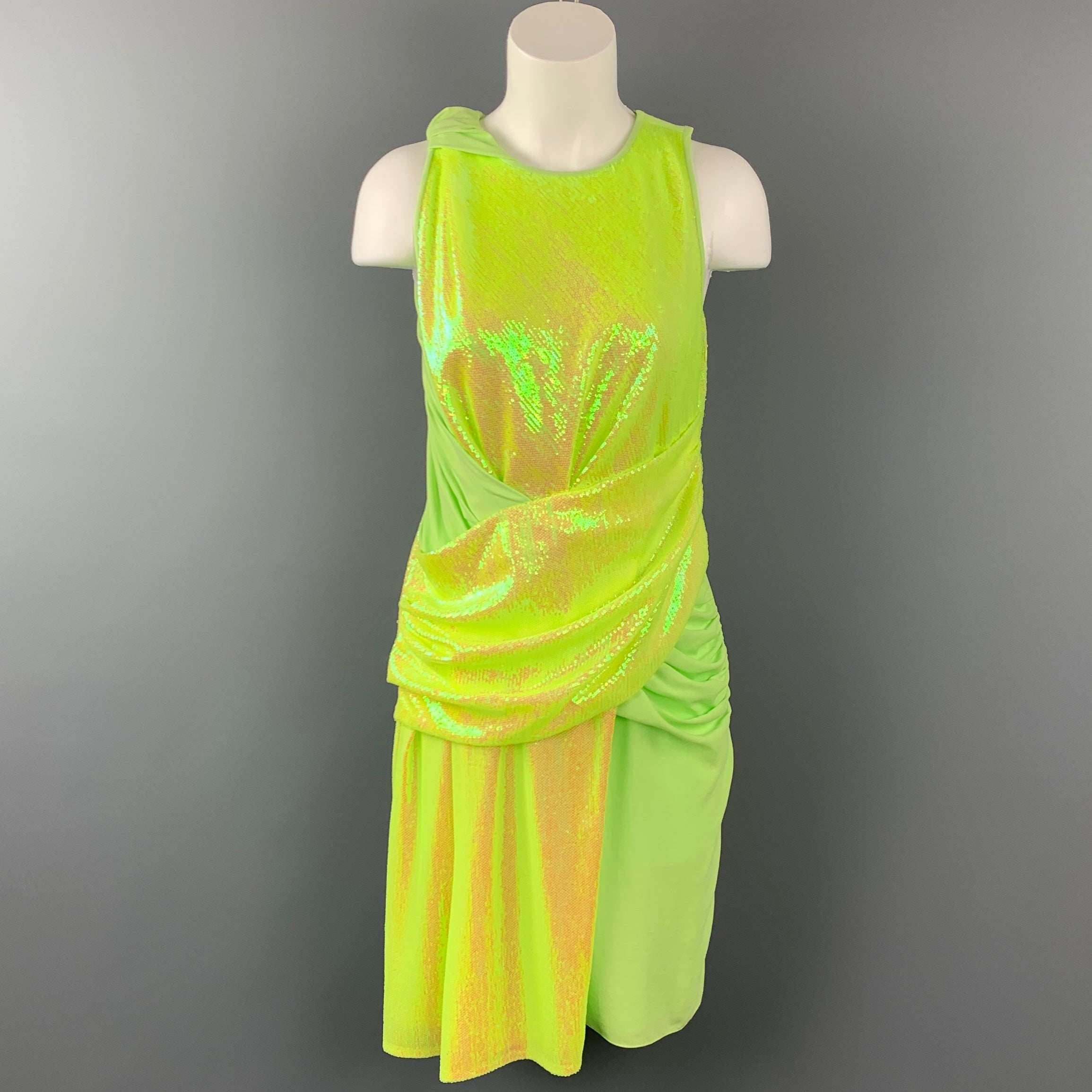 SIES MARJAN Size 4 Neon Green Sequin Polyester Cocktail Dress