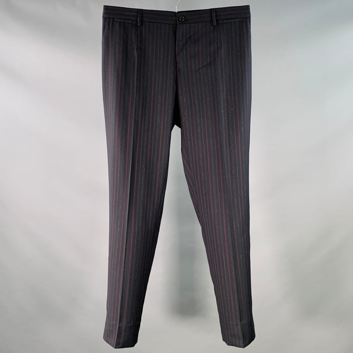 DOLCE & GABBANA Size 34 Black Burgundy Stripe Wool Flat Front Dress Pants