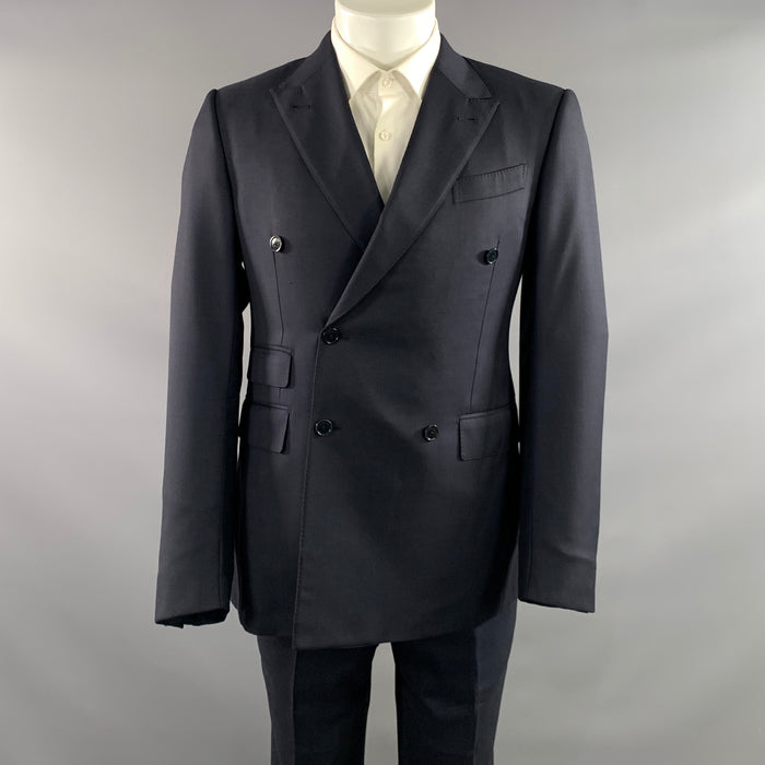 ERMENEGILDO ZEGNA Chest Size 40 Navy Solid Wool Double Breasted 32 31 Suit