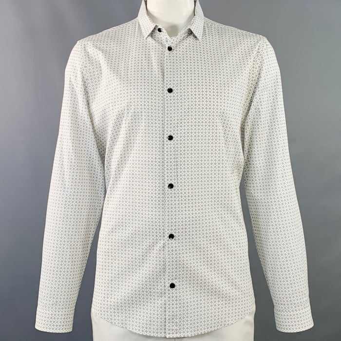 VERSACE Size XL White Black Geometric Cotton Blend Long Sleeve Shirt