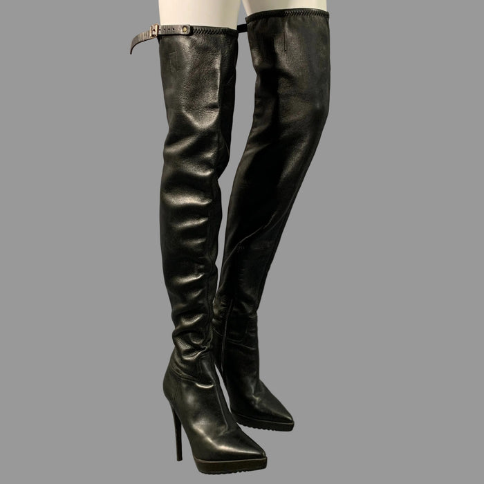 BURBERRY Size 10 Black Leather Boots