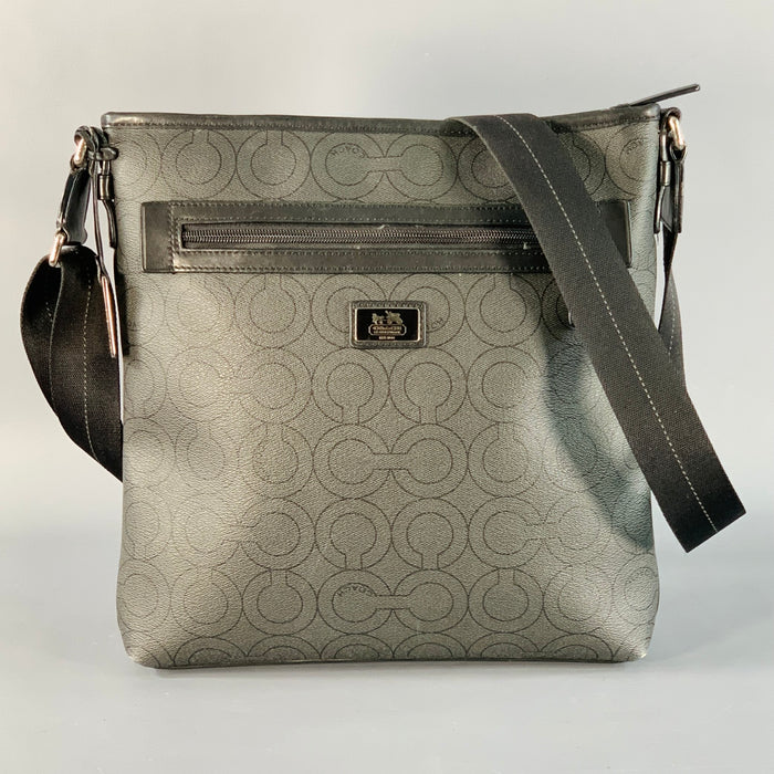 COACH One Size Grey Black Logo Coated Canvas Crossbody Bag