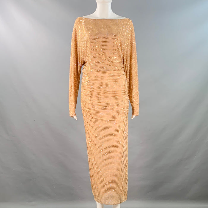 SELF-PORTRAIT Size 4 Beige Polyester Blend Rhinestones Long Cocktail Dress