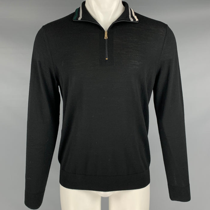 PAUL SMITH Talla M Jersey de punto de lana merino con media cremallera en negro