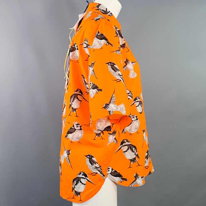 MSGM Size M Orange Black White Cotton Birds One Pocket Short Sleeve Shirt